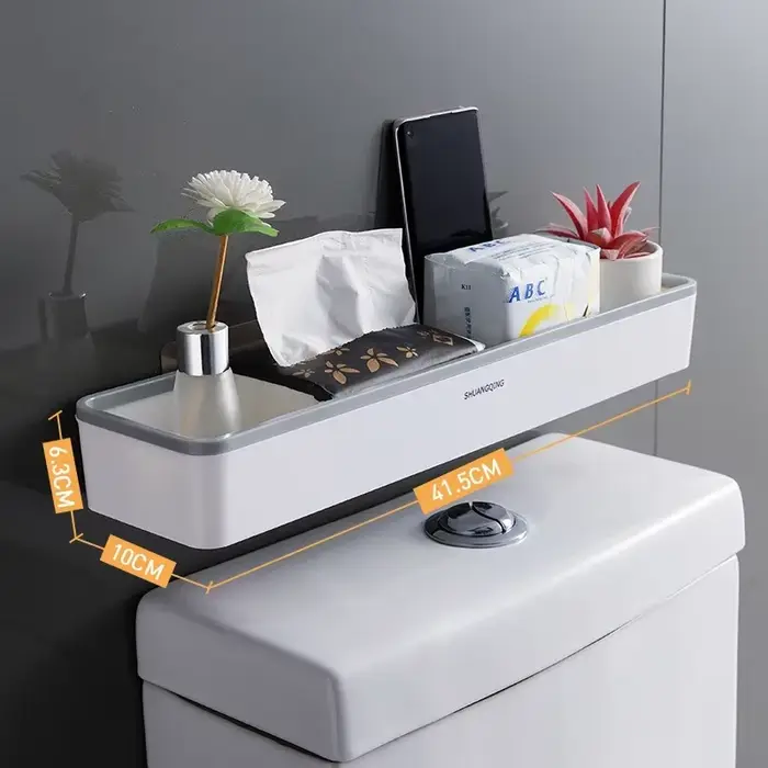 Armoire de rangement murale pour toilettes, support de salle de bain multifonctionnel sans poinçon, 