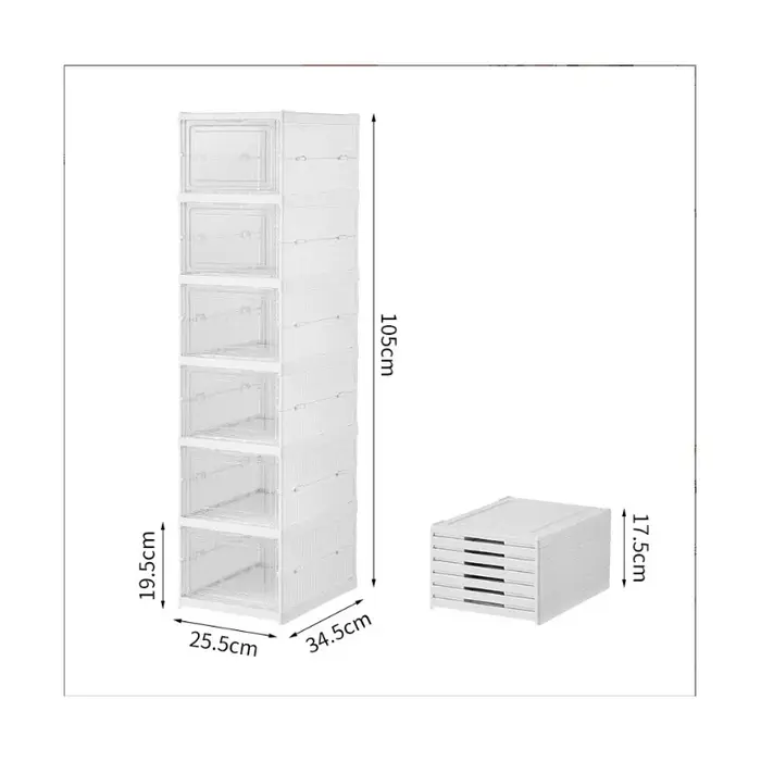 Boîte à chaussures pliable à 6 couches – Organisateur anti-poussière, aucun assemblage requis, solut