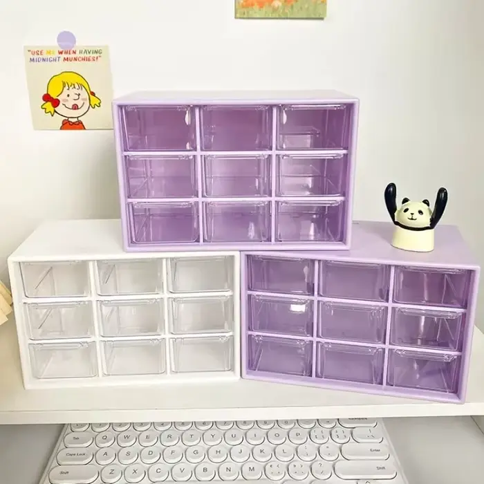 Boîte de rangement transparente à 9 compartiments avec tiroirs