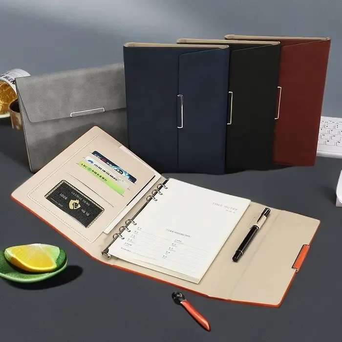 Classeur A5 à 6 anneaux avec papier ligné et pochette de rangement multifonctionnelle pour cartes