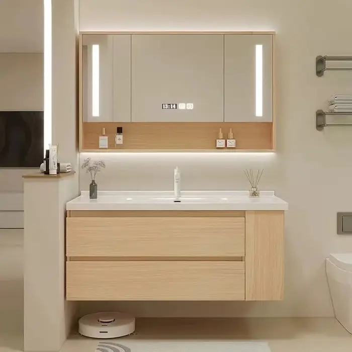 Vanité de salle de bain flottante avec lavabo intégré en céramique