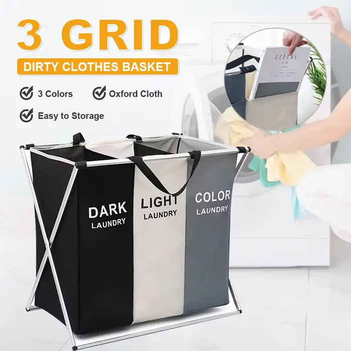 Panier de rangement pour vêtements sales à trois grilles