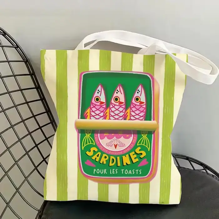 Sacs de rangement pour boîtes de conserve de sardines Coastal Charm, sac de plage en toile imprimé d