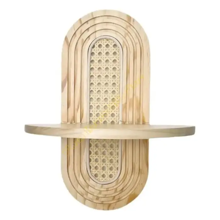Décorts muraux d'étagère en bois naturel avec rack rangement rangement suspendu accent accent Rattan