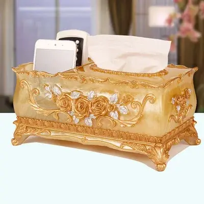 Boîte à mouchoirs multifonctionnelle pastorale, boîte de rangement créative en résine de luxe de sty