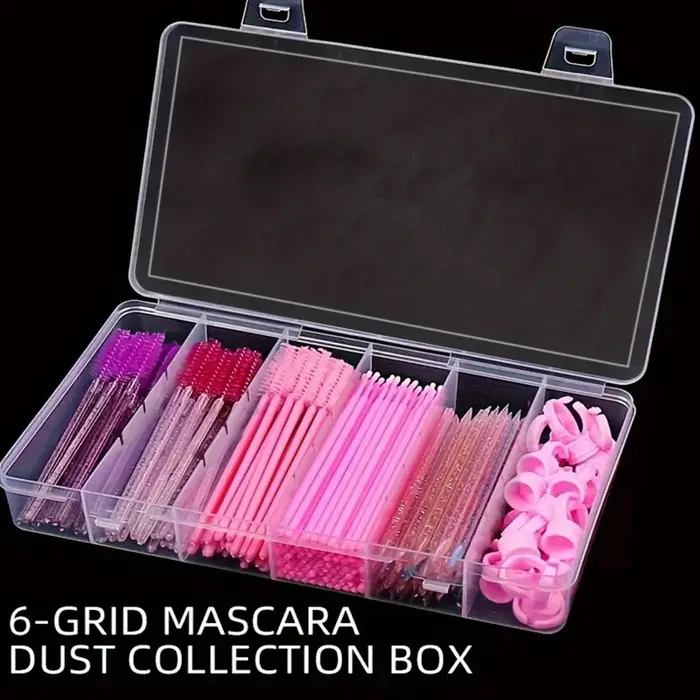 Boîte de rangement à 6 compartiments, boîte de rangement de bijoux en plastique, adaptée aux cils, finition domestique noire pour les yeux, transparente anti-poussière