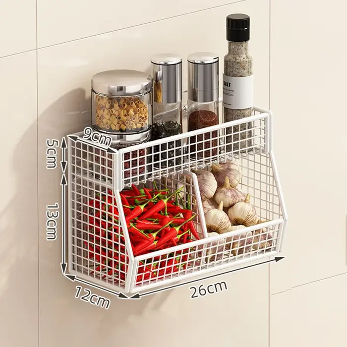 Panier de rangement mural pour cuisine, support de rangement en fil métallique durable pour légumes 