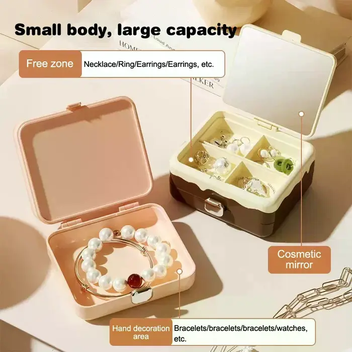 Mini boîte de rangement de bijoux avec miroir