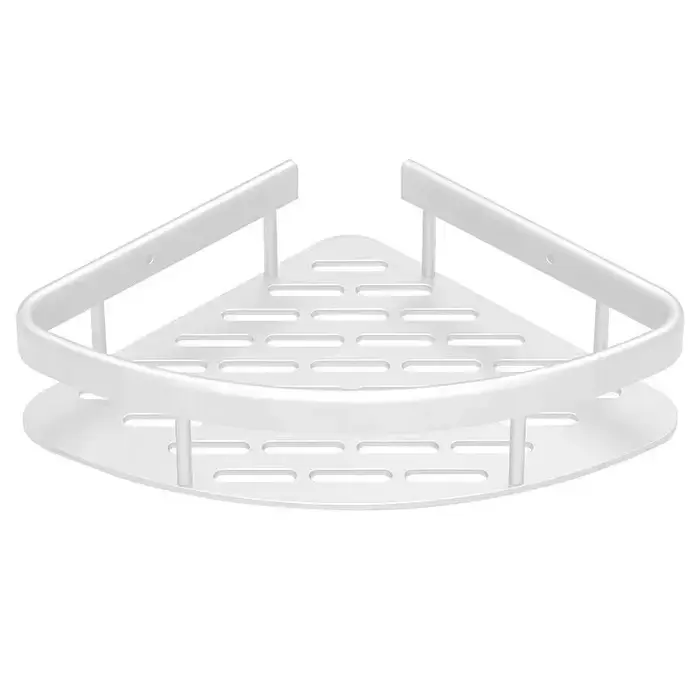 Étagère de rangement de salle de bains de type ventouse d'angle triangulaire blanc, étagère de range