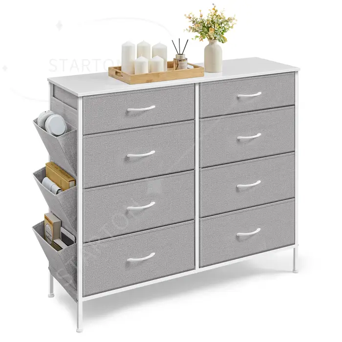 Unité de rangement pour salon, couloir, 8 tiroirs en tissu avec poches latérales, commode pour chamb