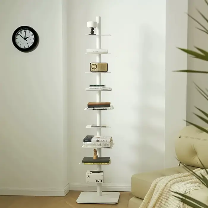 1 étagère d'angle rotative en métal blanc – Présentoir peu encombrant à 9 couches