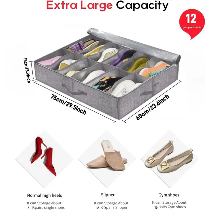 Boîte de rangement pour chaussures avec poignées renforcées pour sous le lit