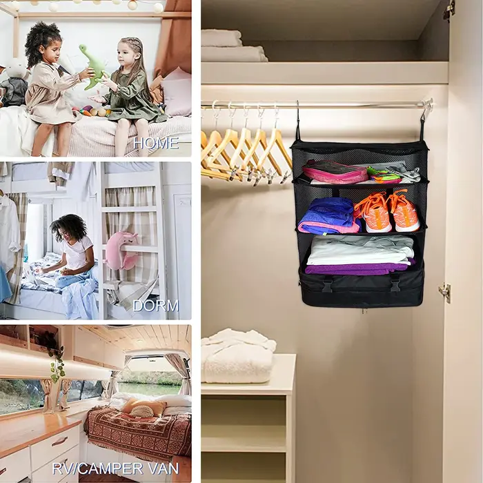 Organisateur de bagages de voyage, étagères de voyage portables, sac de valise à 3 étagères, Cube d'