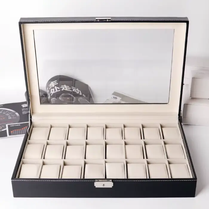 Boîte de rangement de montre de haute qualité, 24 fentes, boîte de montre en bois, organisateur 24 g