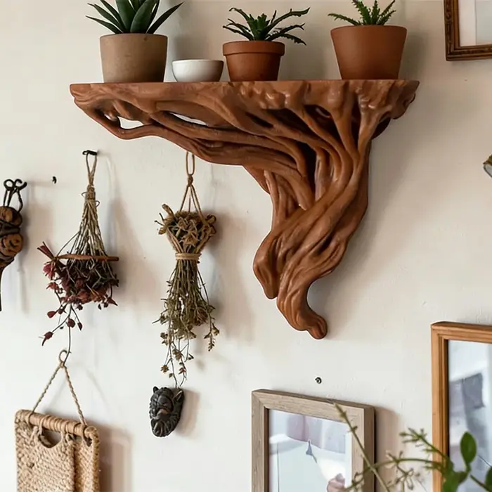 Étagère murale rustique en racine d'arbre