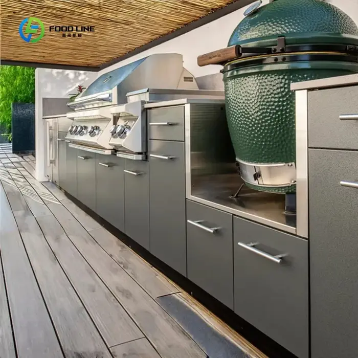 Cuisine extérieure sur mesure avec barbecue, armoire de cuisine moderne en acier inoxydable SUS304 imperméable avec évier, pour usage extérieur