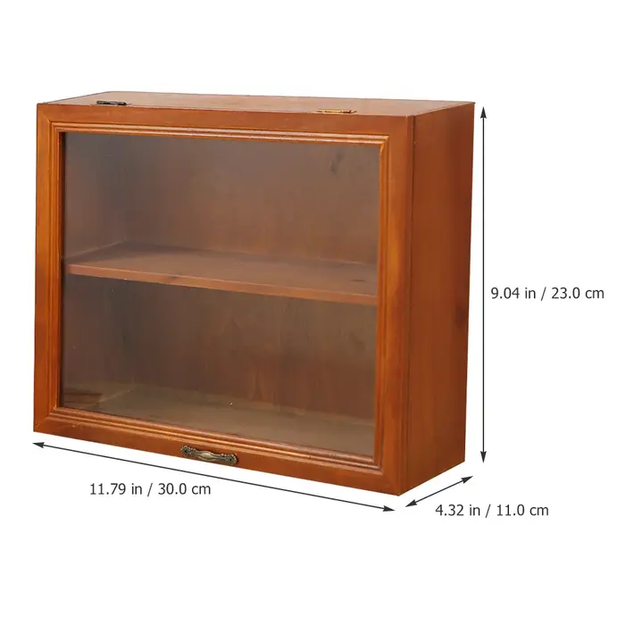 Vitrine en bois avec porte en acrylique, bureau à 2 niveaux, style vintage, petite vitrine, évalué p