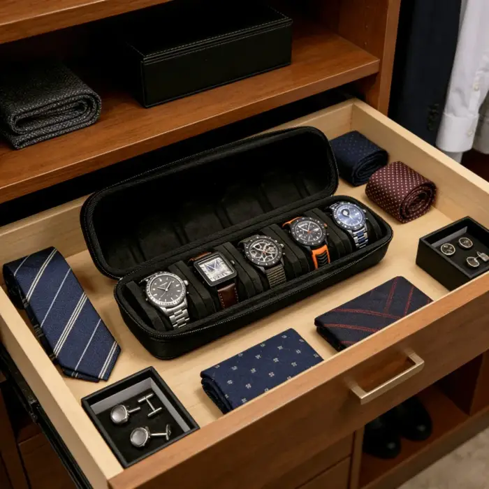 Boîte de voyage noire pour montres