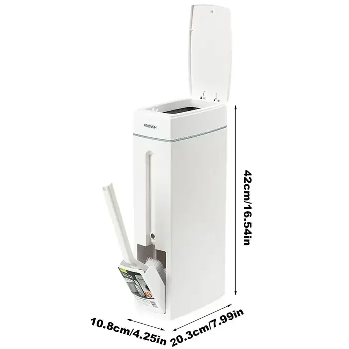 Poubelle étroite pour salle de bain avec brosse WC, couvercle et gain de place, accessoire de rangem
