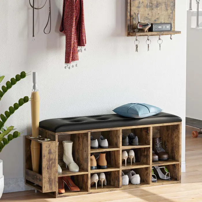 IlearCK-Banc à chaussures en cuir PU, meuble de rangement pour entrée, 10 cubes, chaussures Cubby T1