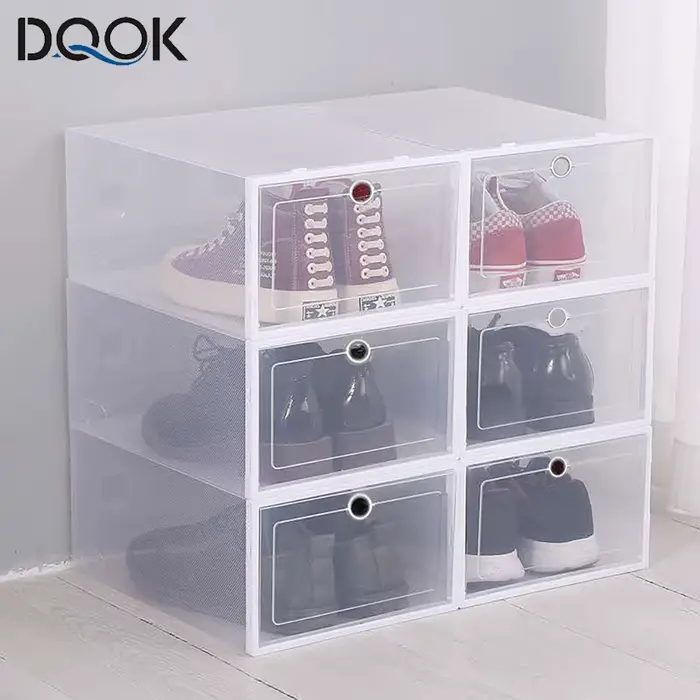 Boîte à chaussures transparente anti-poussière, organisateur de chaussures, boîte de rangement épaissie, armoire à chaussures combinée empilable, vente, 6 paquets