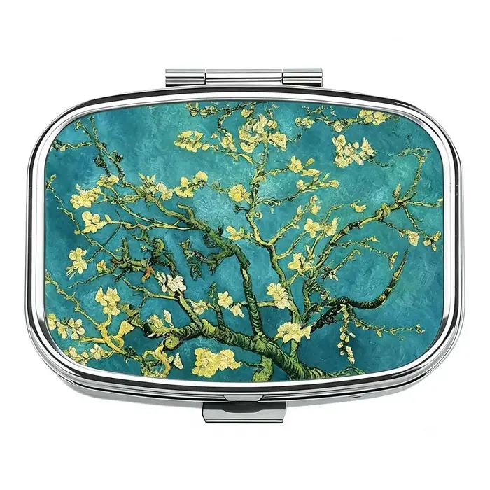 Boîte à pilules en métal avec impression Van Gogh Almond Blossom, organiseur de pilules de voyage po