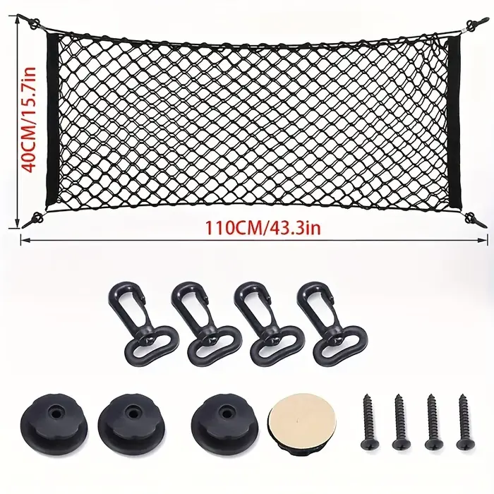 Filet de rangement pour coffre avec crochet extensible et matériau en nylon pour une durabilité accr