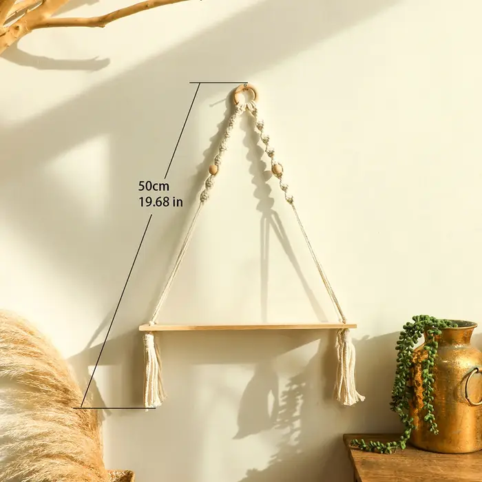 Étagère murale flottante en bois macramé, support d'angle pour plantes, présentoir, décor de chambre