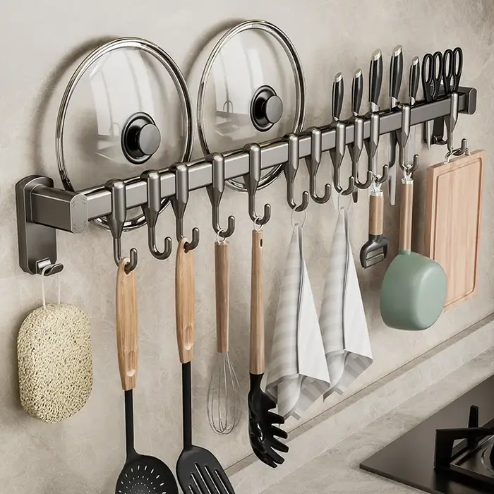 Crochet de cuisine, tige de suspension sans poinçon