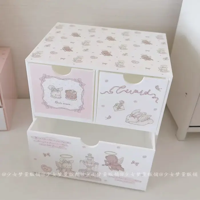 Boîte de rangement Kawaii, boîte de rangement de bureau en acrylique mignonne, anti-poussière, amovi