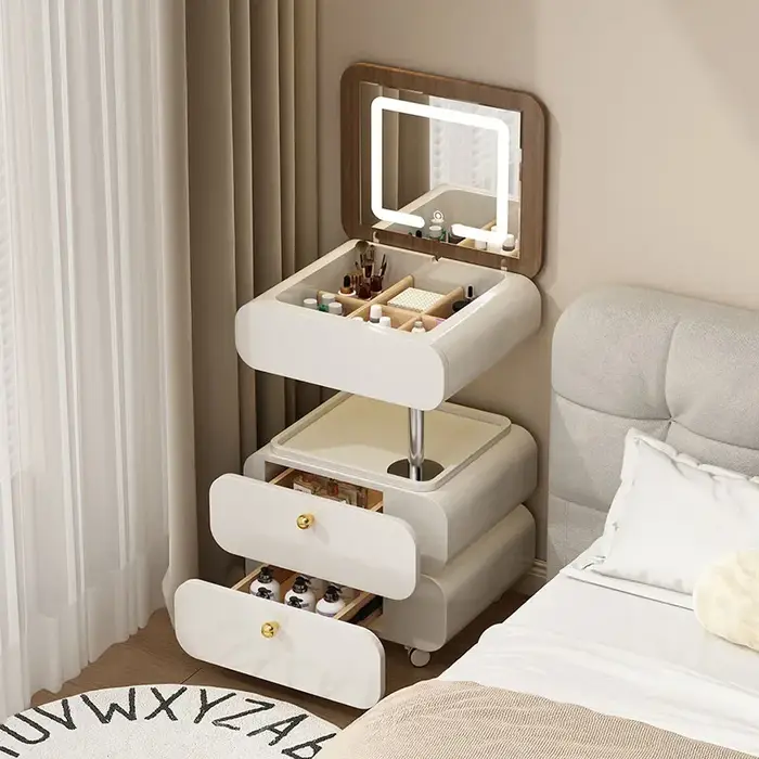 Grande coiffeuse de maquillage en bois avec étagère de rangement