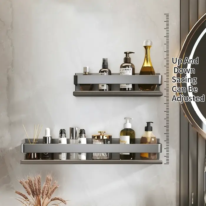 Étagère d'angle murale grise en métal pour cuisine, salle de bain et douche, avec fixation par vis, organisateur de maquillage, étagère de rangement 811780