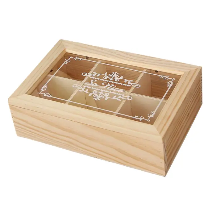 Boîte à thé en bois multifonctionnelle avec couvercle