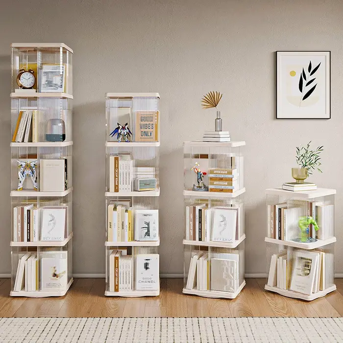 Bibliothèque rotative à 3 ou 5 niveaux, étagère de rangement transparente au sol, bibliothèque pour