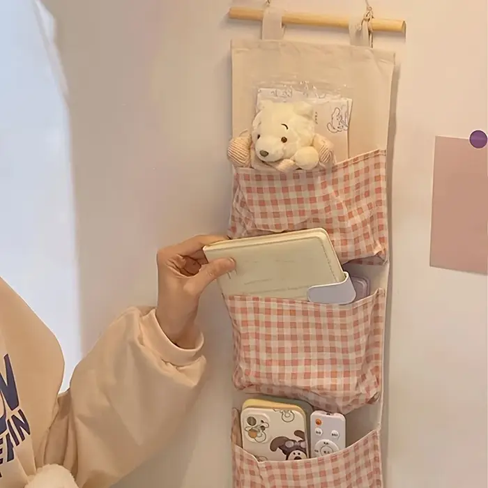 Sac de rangement rose en toile