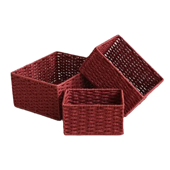 Panier de rangement tissé à la main, rectangulaire, grande capacité, boîte de rangement de cosmétiqu