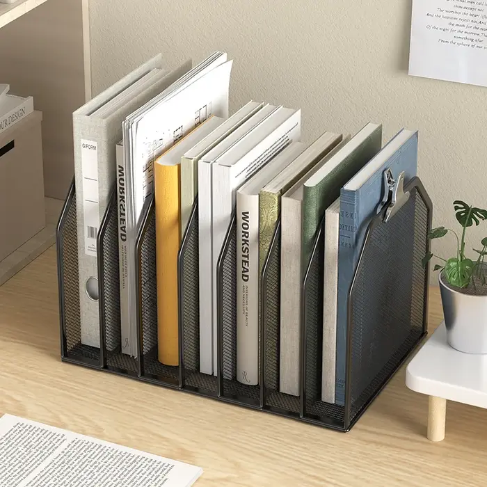 Trieur et dossiers verticaux en métal à 7 sections | Organisateur de porte-fichiers pour bureau