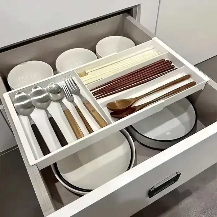 Boîte d'organisation divisée, plateau de rangement multifonctionnel pour la maison, plateau en plastique amovible, boîte de rangement télescopique créative pour tiroir