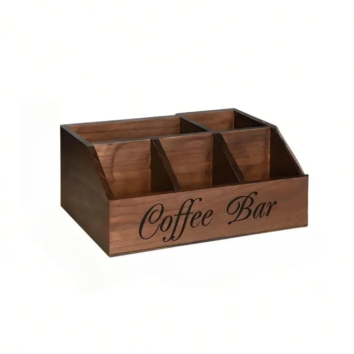 Organisateur de bar à café en bois, boîte de rangement multi-compartiments en bois pour capsules de 
