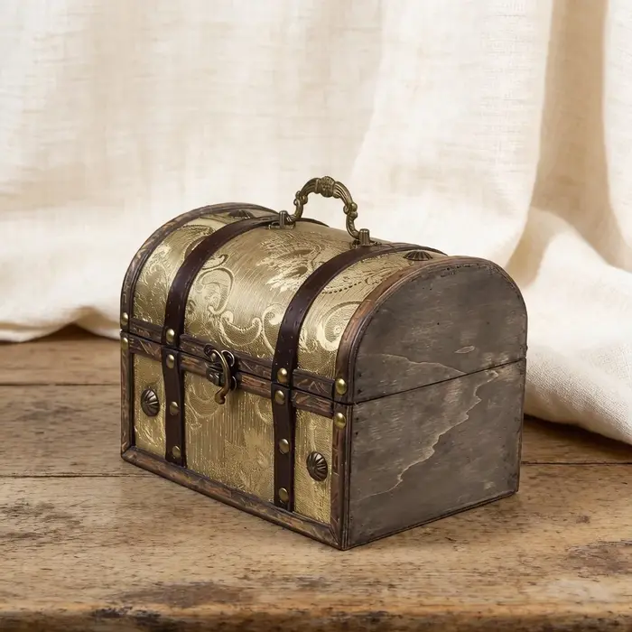 Boîte à bijoux vintage avec fermoir en métal, coffre au trésor décoratif rétro pour bagues, boucles 