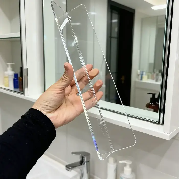 Déflecteur d'armoire à miroir de salle de bain en forme de L en acrylique