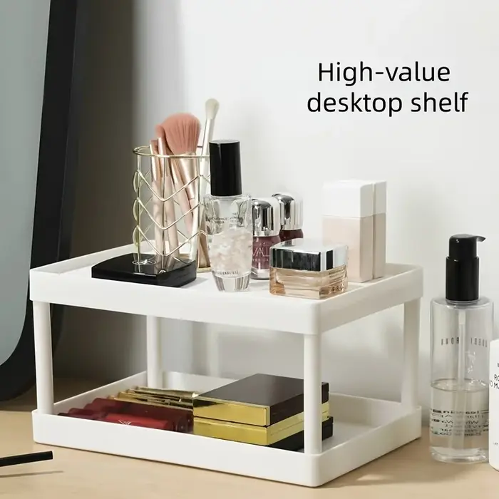 Étagères multifonctionnelles, étagère de rangement à double niveau, support de rangement de bureau, étagères de bureau en plastique, organisateur de cosmétiques et d'articles divers.