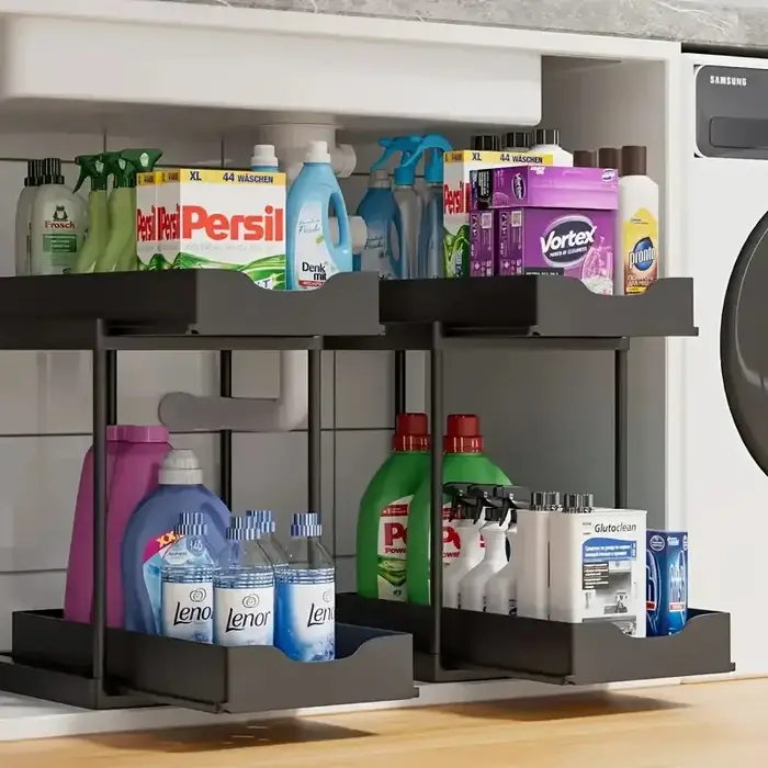 Étagère de rangement sous évier pour cuisine avec étagères coulissantes