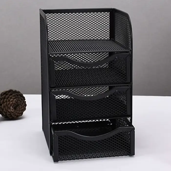 Organisateur de bureau à 3 tiroirs en métal noir