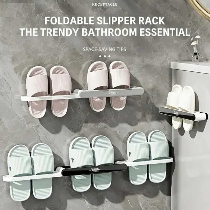 Support de rangement rotatif et pliable pour chaussons de salle de bain – Organisateur mural ou à suspendre derrière la