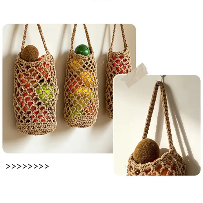 Panier de rangement mural en osier tressé pour légumes
