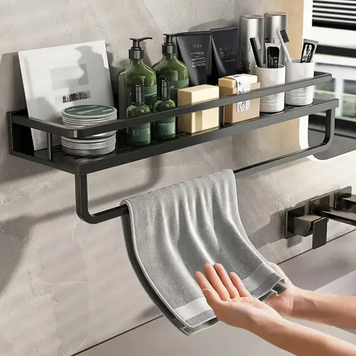 Support de rangement noir pour salle de bain et douche
