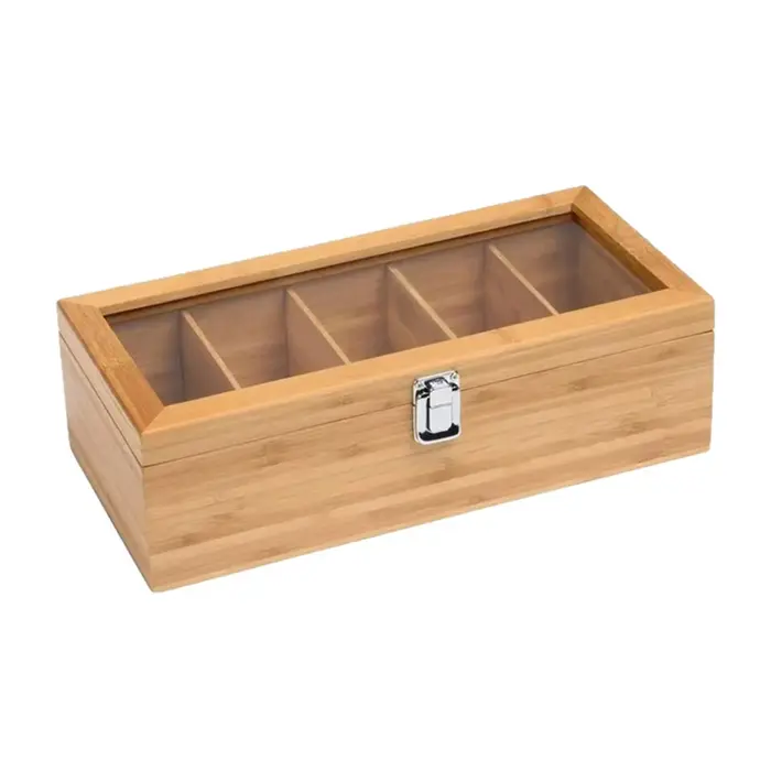 Boîte de rangement pour sachets de thé en bambou, porte-sachets de thé portable avec 5 compartiments