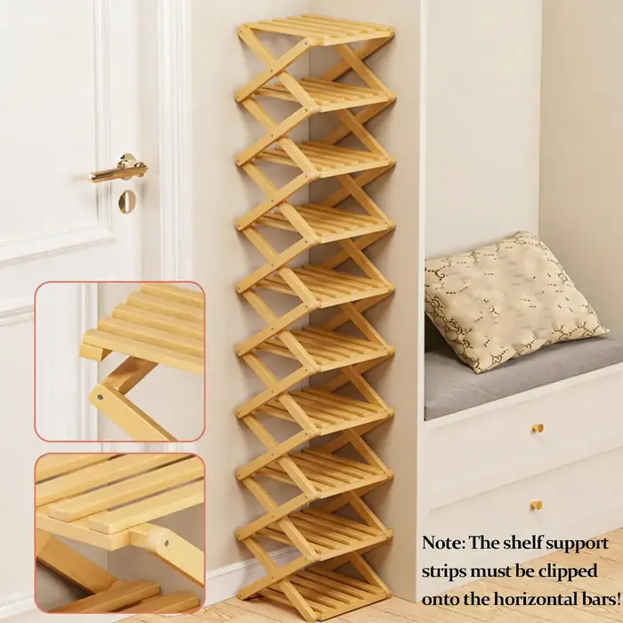 Organisateur de rangement pour chaussures à 10 niveaux en bois pliable