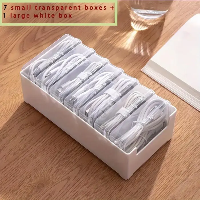 Boîte de rangement transparente en plastique pour câbles de données, boîte de rangement pour câbles 